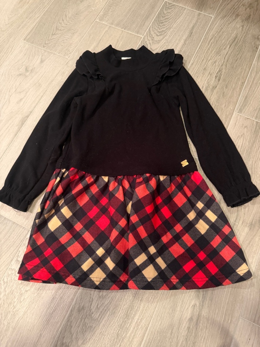 Deux Par Deux Girls Black Sweater Top with Red Plaid Skirt Dress Size 5